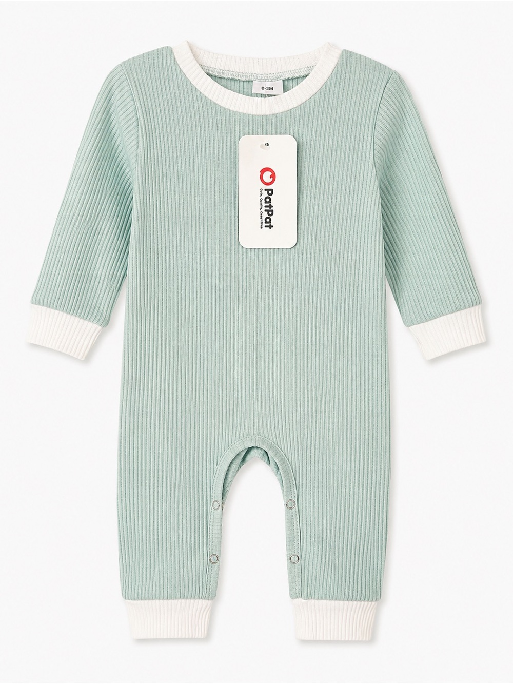PatPat Mint Ribbed Footed One-Piece with White Trim